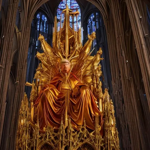 Prompt: Coronation of Donald trump, being crowned by satan in Reims cathedral 