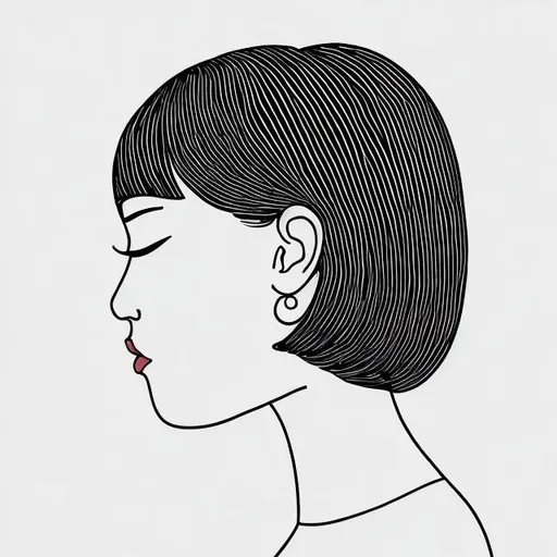 Prompt: minimalism  line drawing of woman's side face, short hair 
