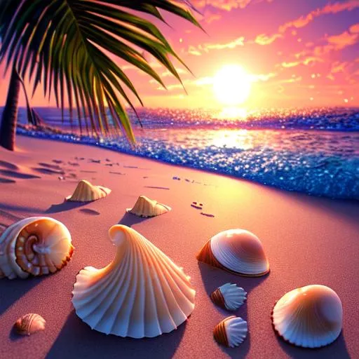 Prompt: many many many seashells on sand beach, sand, waves, ocean, soft dramatic lighting,
light shafts, radiant, ultra high quality octane render, daytime forest background, bokeh, hypermaximalist, vibrant sunset