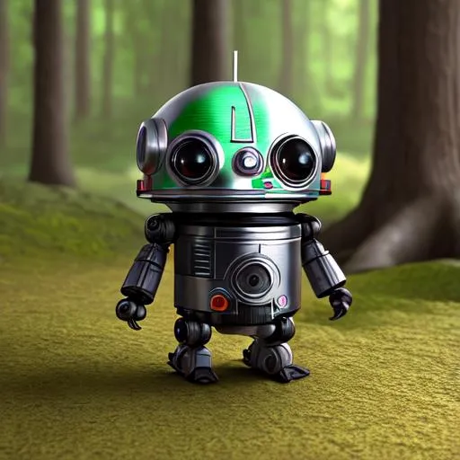 Prompt: C4d render of a tiny cute and adorable ninja droid in a forest, 3d render, cartoon it, hyper realistic, highly detailed, digital illustration, fantasy, dreamlike, surrealism, super cute, trending on artstation designed by dieter rams