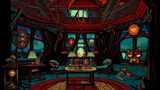 Prompt: Retro comic style artwork, highly detailed {room with semi-circular windows and owl on the wall}, comic book cover, symmetrical, vibrant