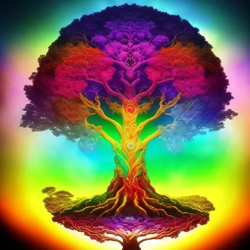 Prompt: Surrealistic fantasy photo of the tree of life. Beautiful multi colored colorful theme and concept art. Intricately detailed, hyper realistic, extremely photorealistic. Golden ratio. Dramatic, volumetric, cinematic, natural lighting. Far, long shot sharp focus, wide angle landscape pov. Contrasting, dramatic, vibrant colors. Far away pov. Dramatic, cinematic and volumetric lighting, matte type photo. HDR, 16K, UHD. Depth of field, deep shadows. Elegant, smooth and energetic mood. Color splash. Unreal Engine 5 rendering. Maximalist, award-winning, epic composition. Unsplash, pixv, Instagram and Flickr trends.