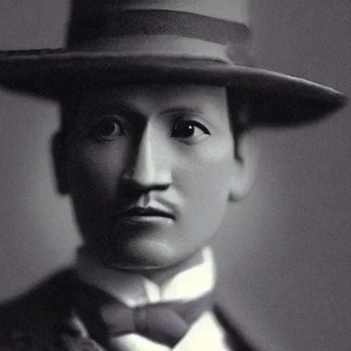 Prompt: Close up photo realistic portrait of Jose Rizal, centered in frame, facing camera, symmetrical face, ideal human, 85mm lens,f8, photography, ultra details, natural light, light background, photo, Studio lighting.  happy, intricate,  smooth, sharp, focus,  background is purple