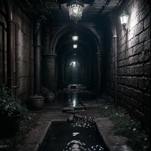 Prompt: a fantasy rpg underground dungeon sewer with a water basin with floating water and roots and spiderwebs, garbage in a corner, dark horror scenery,  photorealistic , ultra detailed, hyperrealistic, surreal, matte painting, unreal engine 5, UHD, first player sight

