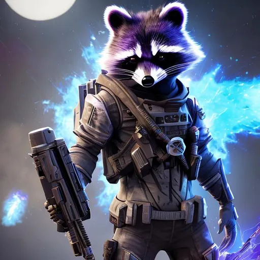 Prompt: astralvoid, rocket as a racoon, with a gun,
