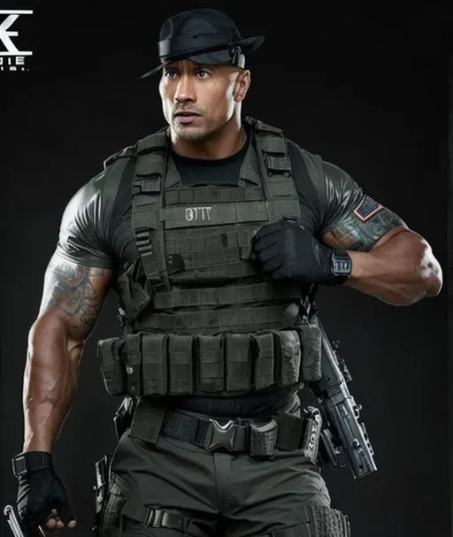 Prompt: dwayne johnson in full tactical gear resident evil series