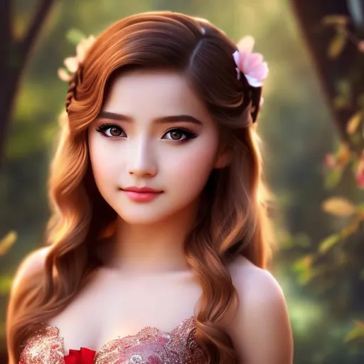 Prompt: photorealistic of young beautiful Athena (8 years old), goddess, greek Myth, modern make up, (natural breast), cleavage, red undercut hair, HD.