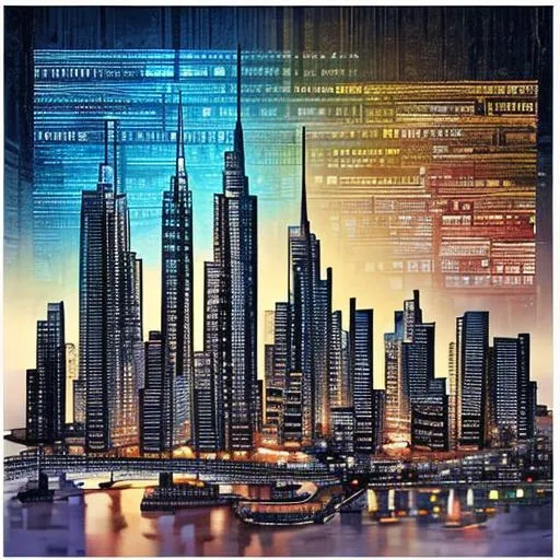 Prompt: city of dreams, barcode art