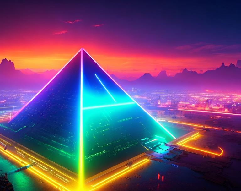 Neon pyramid, eyes, widescreen ratio 16:9, 8k, front... | OpenArt