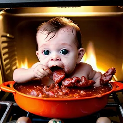 Prompt: Cocomelon Baby Boy being consumed by Disturbing Alien Chupapi Meat Sauce and Cooked by Ryan Reynolds The Nonkey