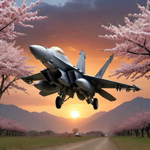 Prompt: i need represent the war in  in their worst moments with f-18 and K1 / K1-88,Panther KF51,Lockheed Martin F-22 Raptor,Lockheed Martin F-16 Fighting Falcon  I want it to be very realistic and   I want Let the armies be the United States and Vietnam and That there are several war crimes and That has a sad, desperate and discouraging aura and With a beautiful sunset and several Japanese-type cherry trees
or A jungle with a great variety of animals