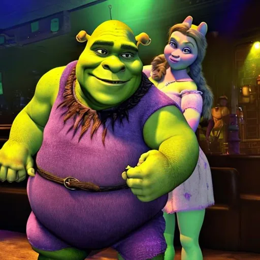 Prompt: Shrek goes to the strip club