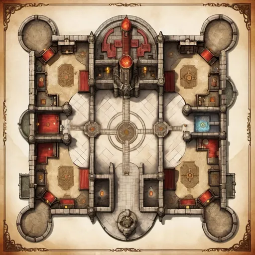 Prompt: Map of big city temple for fantasy rpg session. Big church   few additional rooms. 3 condignations