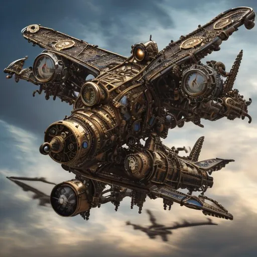 8k masterpiece highly detailed steampunk aeroplane OpenArt