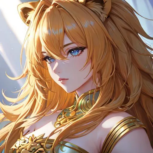 Prompt: Leo  The Lion zodiac as a 
female human, 8k, UHD,  highly detailed, close up