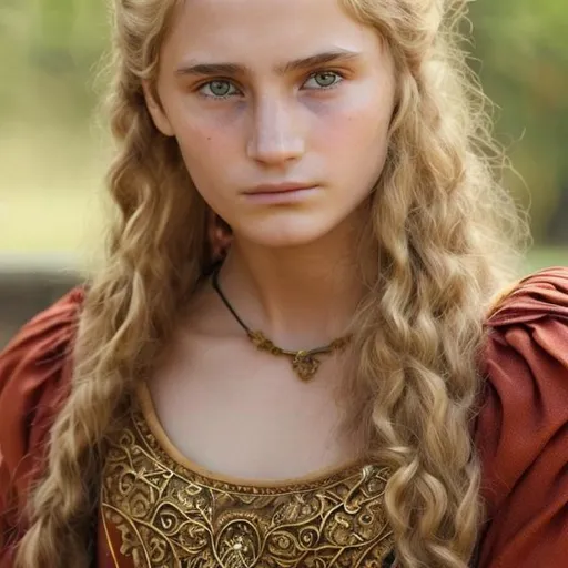 Prompt: Myrcella Lannister, Martell Family, elegant, seven sisters, mixed hair