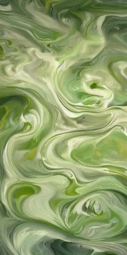 Prompt: I want a print with soft pastel colors of green that flow like water or marble soft flows
Like matcha with milk