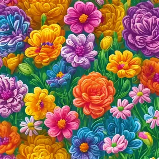 Prompt: Miniature flowers in the style of Lisa frank