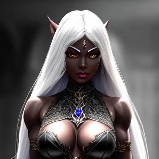 Prompt: Woman dark elf, curve, strong, muscular, drow, stunning, gorgeous, fit, queen, wearing a dark armor, fantasy, UHD, 8k, high quality, ultra quality, perfect composition, trending art, trending on artstation, sharp focus, studio photo, intricate details, cinematic lighting, special effects, hyper realism, hyper realistic, Very detailed, high detailed face, high detailed eyes, oil painting, full body