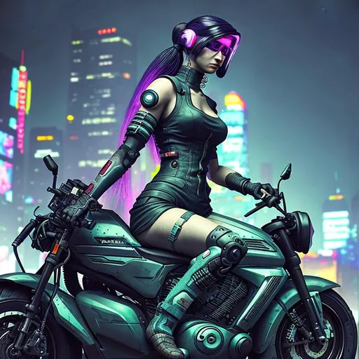 Prompt: Cyberpunk woman on a motorcycle