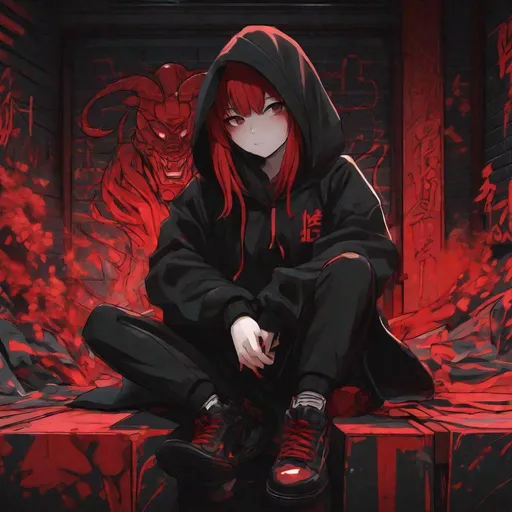 Dark Red and Black Anime Girl | Sticker