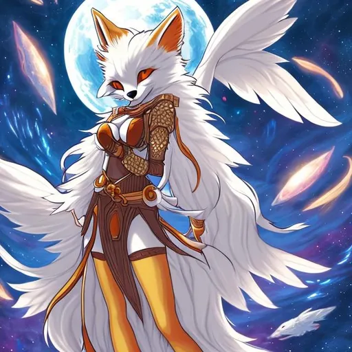 Prompt: angelic anthro furry fox girl 
drone weaving the fabric of space and time and creating 