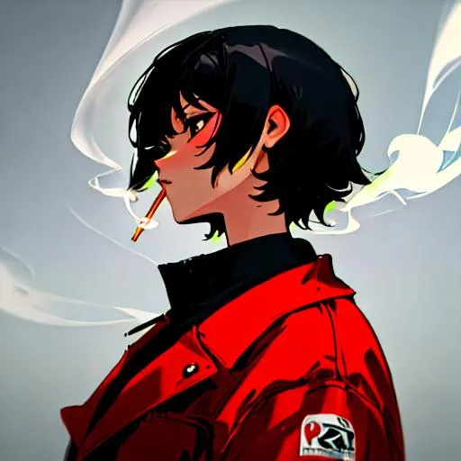 Prompt:  (female, short black hair) Smoking, thug, 8k, UHD, Highly detailed