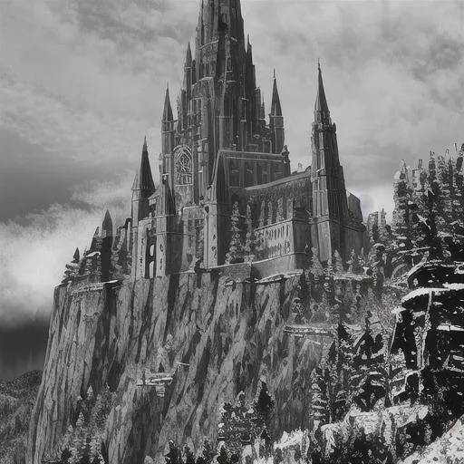 Prompt: The Dwarven empire resides within a massive mountain that stands tall and imposing. Its exterior showcases the effects of time, with layers of rock formations that have witnessed centuries of history.

Large granite spires reach towards the sky, often covered in mist. The mountain's surface is marked by rough edges and uneven gaps, giving it a rugged, worn appearance that reflects the strength of the dwarven civilization.

Waterfalls flow down from higher points, nurturing the plant life that clings to the rock. Vines and mosses grow in the crevices, adding touches of green to the mountain's formidable look.

Dwarven architecture is seamlessly incorporated into the natural layout of the mountain. Elaborate stone gates guard the entrance to the empire, showcasing carvings that depict the dwarves' history. Balconies and terraces extend from the cliffside, providing stunning views.

Lanterns light up entrances to tunnels that delve deep into the mountain, leading to bustling chambers where the dwarves mine minerals and create their work. The exterior of the mountain captures the dwarves' relationship with their surroundings, blending nature's strength with the dwarves' resilience.