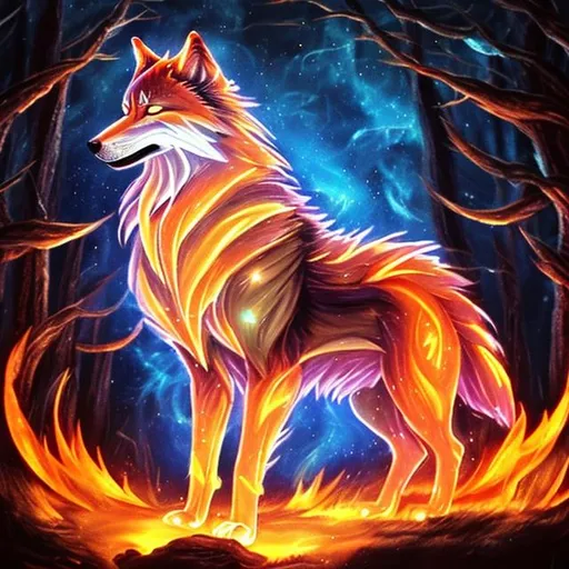Prompt: magical fire wolf
