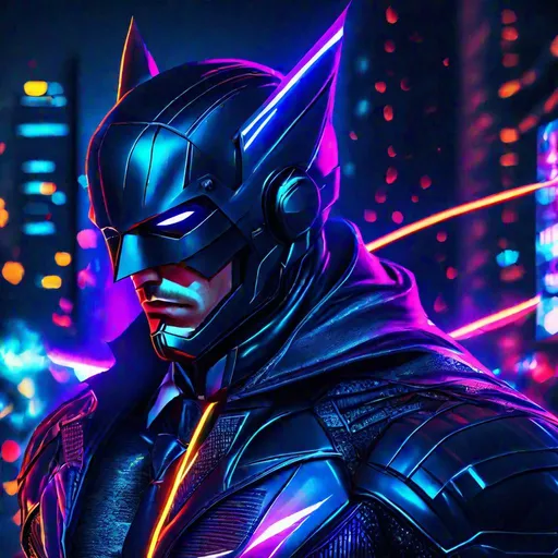 Prompt: Flash cyberpunked as superhero with suit in Gotham city, 8k, HD, night theme, neon color
