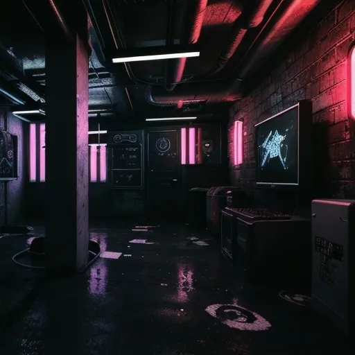 Prompt: cyberpunk noir basement
