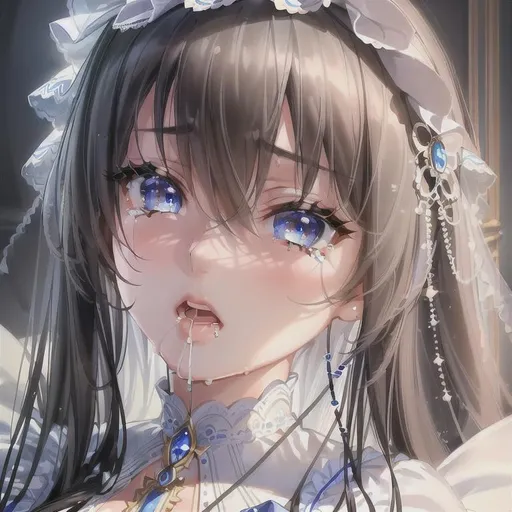 Prompt: 1 girls, beautiful petite young body, hyperdetailed,

masterpiece scenic of ultra realistic beautiful girl in highly detailed white ruffles string dress, highly detailed face, beautiful detailed blue eyes, beautiful detailed nose, beautiful highly detailed gloss lips, fluffy black hair,

close up portrait photo shot, screaming, sitting in bed room, screaming loud, drooling, drooling visible, tears, tearing visible, wet hair, wet face,

hopeful, natural light, studio lighting, beautiful detail shading,

volumetric lighting maximalist photo illustration 4k, resolution high res intricately detailed complex, sharp focus, digital painting, digital art, clean art, elegant, professional, colorful, rich deep color concept art, CGI winning award, highly realistic, UHD, HDR, 8K, RPG, inspired by wlop, UHD render, HDR render, 3D render cinema 4D