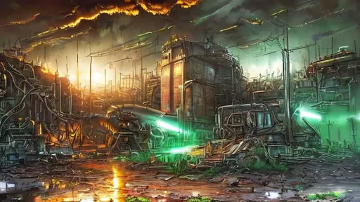 Prompt: extremely realistic, hyperdetailed, cyborg factory, machines building machines, organic, hazardous chemicals, fire, electrical sparks, high definition, ultra realistic,8K, digital art, green