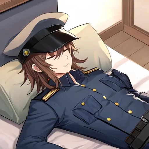 Prompt: Caleb as a police officer sleeping