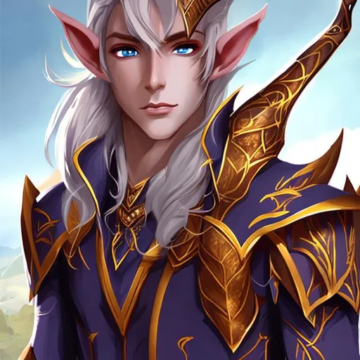 Prompt: pretty male bard high elf