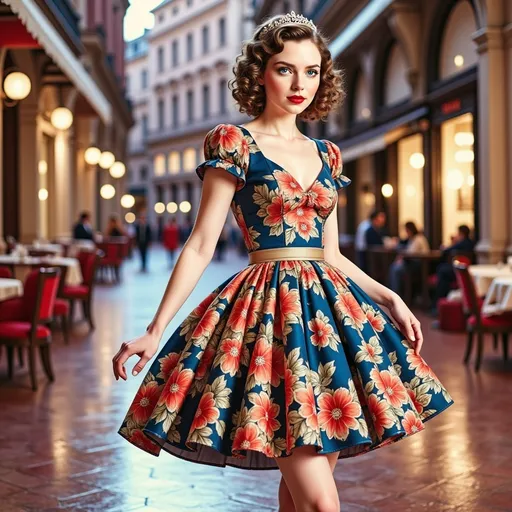 Prompt: An elegant lady in stylish clothes of the 50's