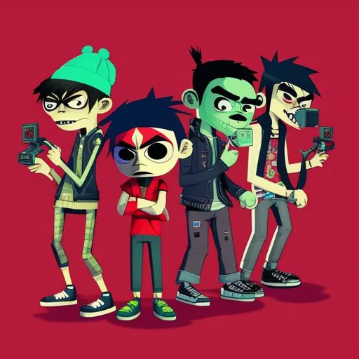 Prompt: Draw me a picture of a casual gamer inspired by the gorillaz, die antwerp, and mindless self indulgence 