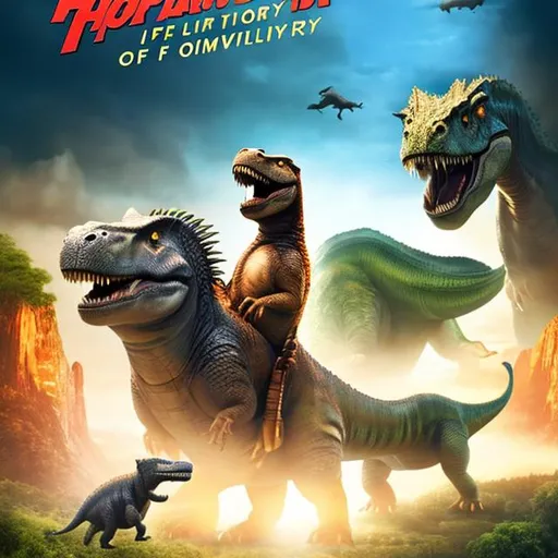 Prompt: Movie poster starring Harrison Ford for 'Indiana Jones in the Valley of Dinosaurs', accurate face, accurate costumes, T-Rex, HD, hyper realistic, 8K --s98500