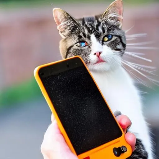 Prompt: A cat holding a phone