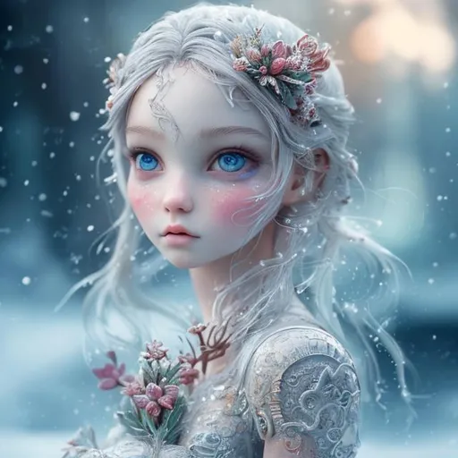 Prompt: Dream, snow girl in a bottle, hyper-realistic look,  trending on artstation, sharp focus, studio photo, intricate details, highly detailed, masterpiece 