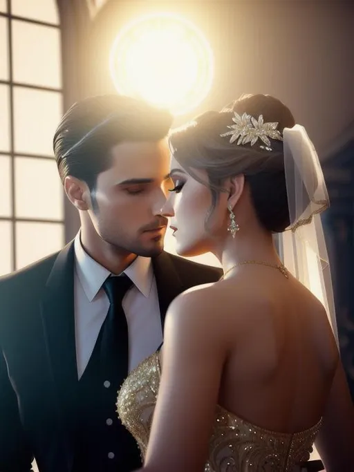 Prompt: 3D, HD, Dreamy, Epic, Stunning, Vivid, Loving married couple dancing,  Elegant Ballroom background, ultra-detailed, backlit, glamour, glimmer, shadows, unreal engine 5, ultra-sharp focus, detail, ominous, golden ratio, intricate, cinematic character render, 64K --s98500
