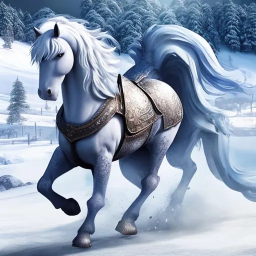 Prompt: ice horse realistic anime high quality with stunning stone armor galloping across snow