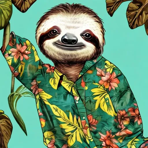 Prompt: sloth wearing a hawaiin shirt