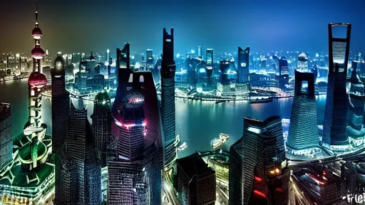 Prompt: highly detailed photo of shanghai at night, pencil colored style, UHD, 64k