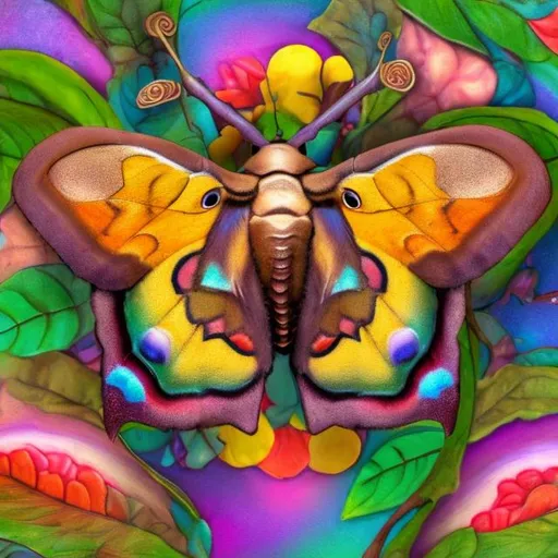 Prompt: Polyphemus moth diorama in the style of Lisa frank