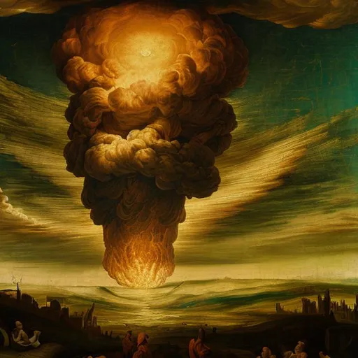 Prompt: nuclear bomb in the style of landscape renaissance painting
