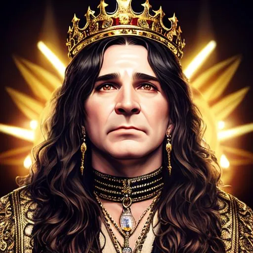 Prompt: fantasy, ozzy Osborne as king, UHD, 8k, high quality, ultra quality, perfect composition, trending art, trending on artstation, sharp focus, studio photo, intricate details, cinematic lighting, special effects, hyper realism, hyper realistic, Very detailed, oil painting, full body, very detailed