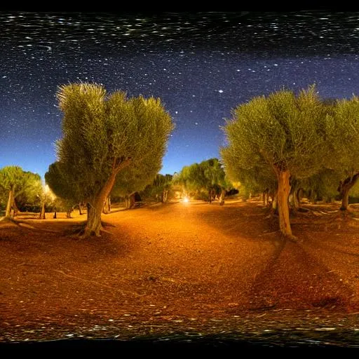 Prompt:  olive tree forest night 360