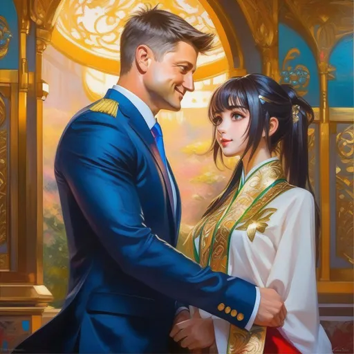 Prompt: Zelensky meets anime girls, anime style, extremely detailed painting by Greg Rutkowski and by Henry Justice Ford and by Steve Henderson 
