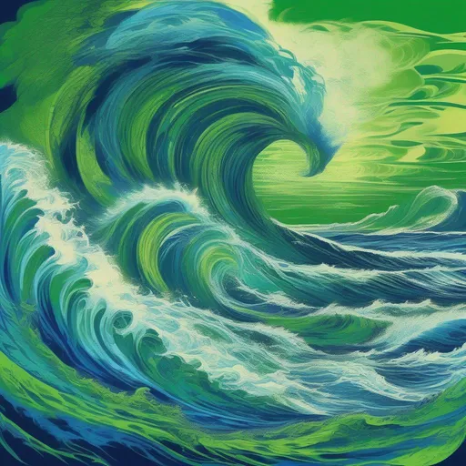 Prompt: Maelstrom, green island paradise, blue angry ocean, fierce deadly waves and wind, masterpiece, best quality
, in psychedelic style